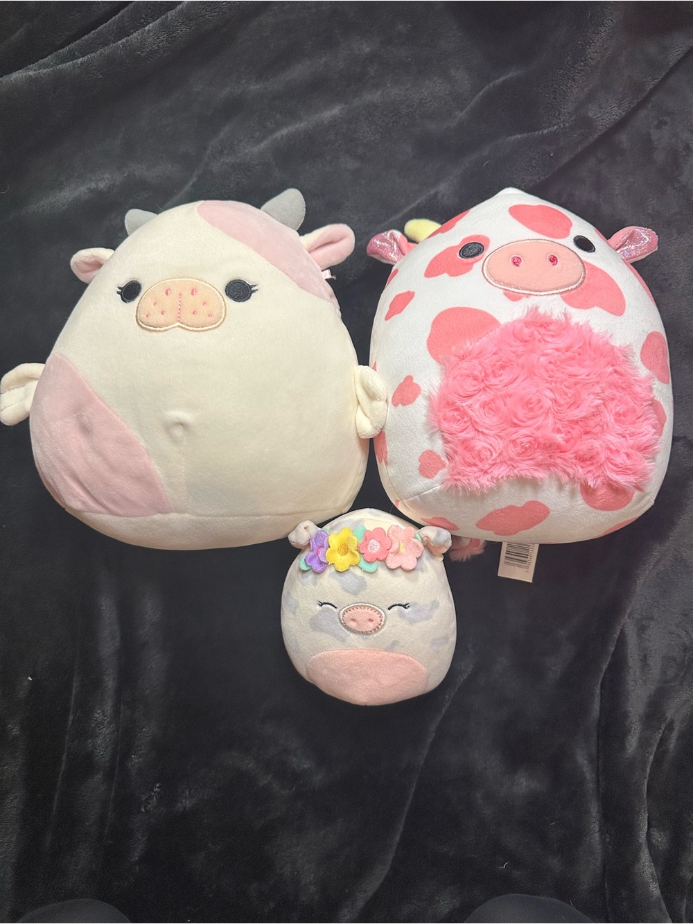 Squishmallows Cow Plush Bundle Pink & Cream Floral Soft Stuffed Animals Set of 3 - Picture 2 of 9